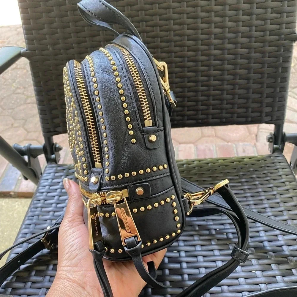 Rhea Medium Rose Studded Leather Backpack - Picture 6 of 11